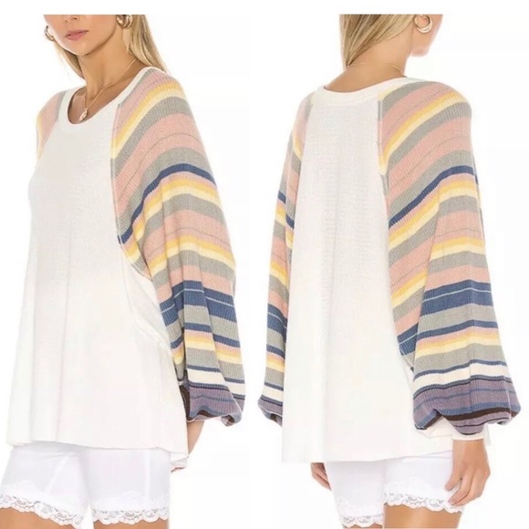 ⚡️SOLD⚡️Free People Top White Rainbow Dreams Tunic Blossom Long Sleeves Boho - Picture 2 of 8